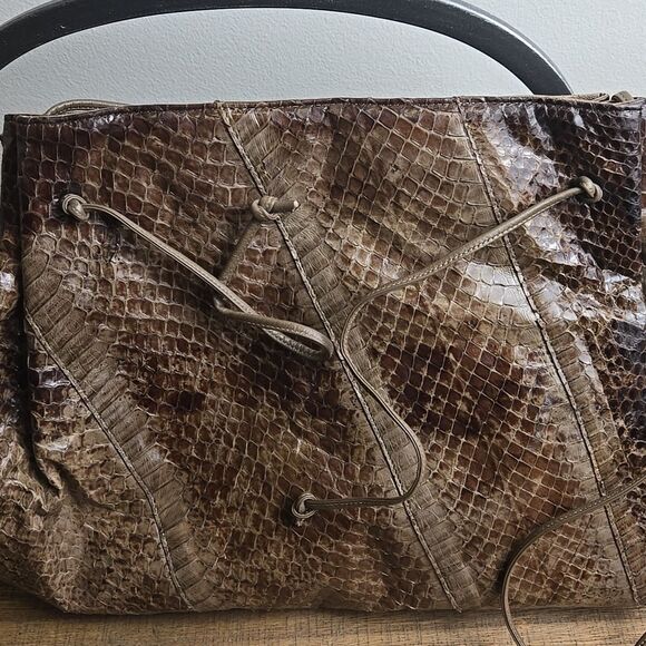 Vintage Robert Bestien Snakeskin Patterned Brown Purse Bag - Picture 2 of 9
